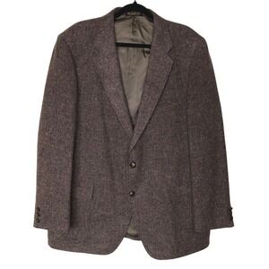 VTG Row Mens Brown 100% Wool Blazer Sport Coat Jacket Sz: 48R Academia Fall